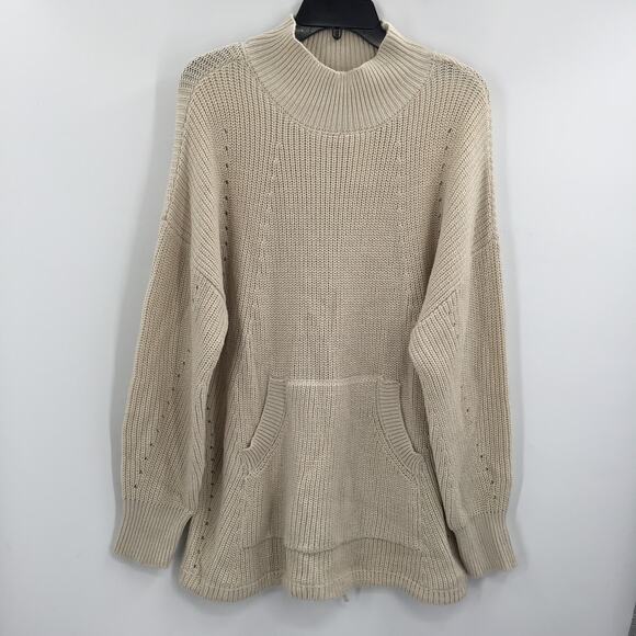 RDI Tunic Sweater Mock Neck Kangaroo Pockets Ribbed White Beach Size Medium - Picture 2 of 8